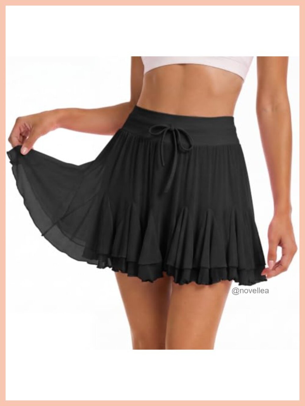 Aoysky Mesh Ruffle Skort with Built-in Shorts High Waist Active Skirt
